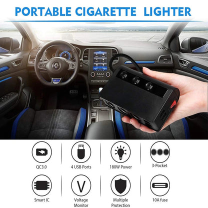 Skorter | 4-Port Car Fast Charger Adapter - Cigarette Lighter Sockets & USB Ports