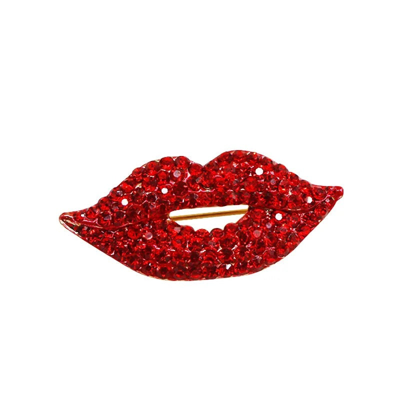 Skorter | Alluring Red Lips Brooch Pin Sparkling With Dazzling Rhinestones