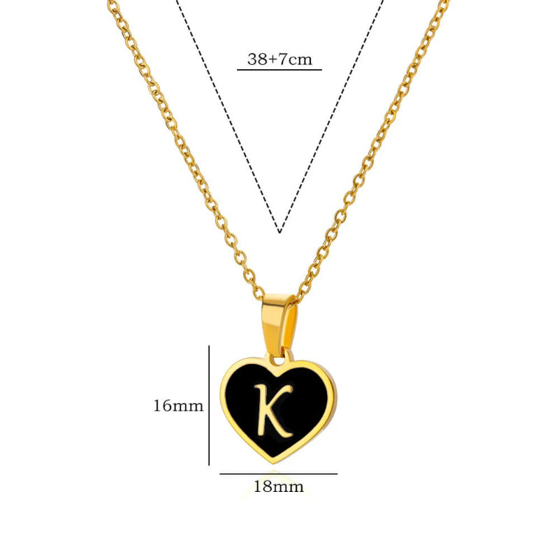Skorter | Black Heart Initial Letter Pendant Necklaces For Women