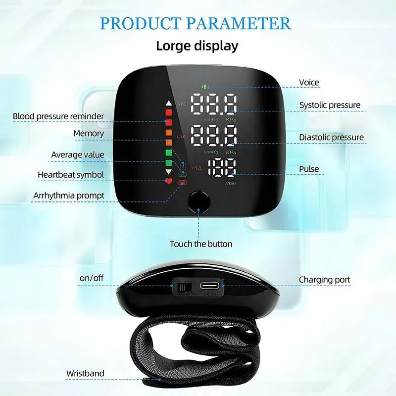 Skorter | Smart Wrist Blood Pressure Monitor – Electronic Portable Sphygmomanometer with Voice Alerts