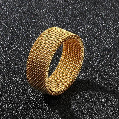 Skorter | Classic Wide Band Stainless Steel Woven Mesh Unisex Rings