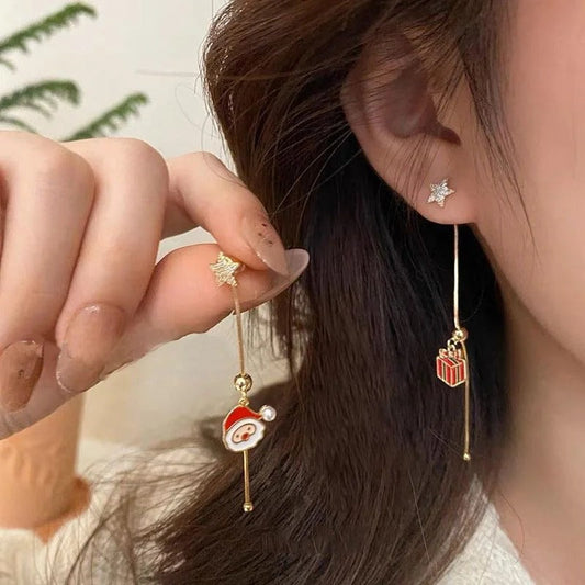 Skorter | Asymmetric Christmas Santa Claus Long Tassel Earrings
