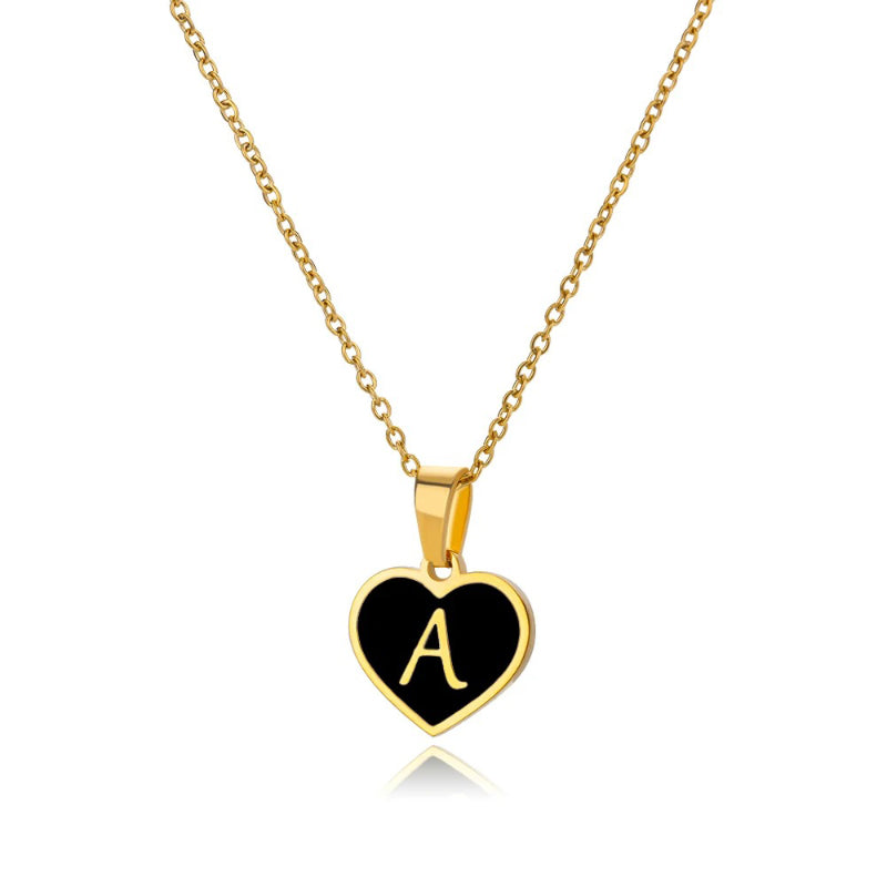Skorter | Black Heart Initial Letter Pendant Necklaces For Women