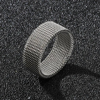 Skorter | Classic Wide Band Stainless Steel Woven Mesh Unisex Rings