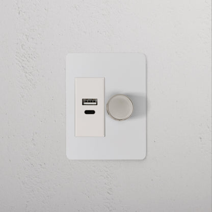 Skorter | 1G Two Way Dimmer + USB A+C Slimline Switch - Malbar Polished Nickel White