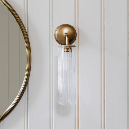 Skorter | Claremont Small Wall Lamp Fluted Glass - Antique Brass