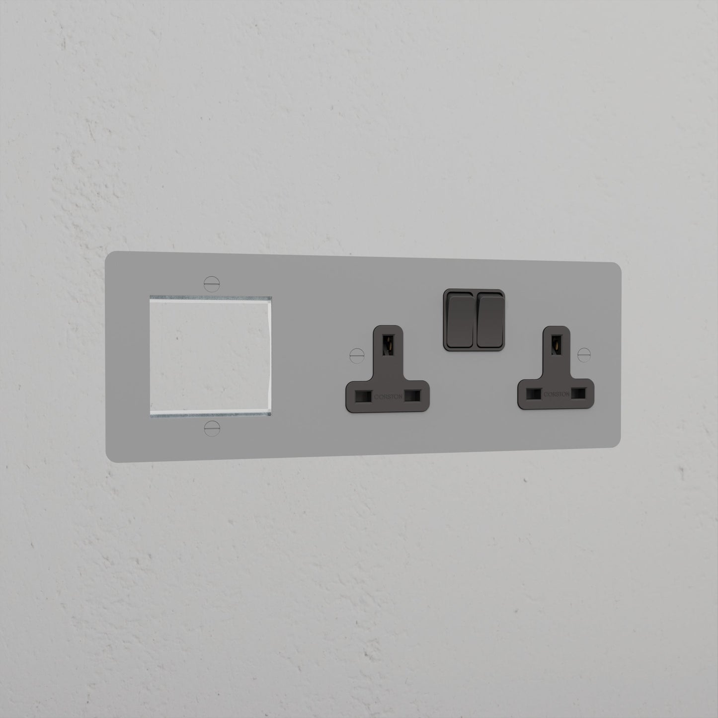 Skorter | 1G 50mm Module & Double Socket UK Plate - Malbar Black