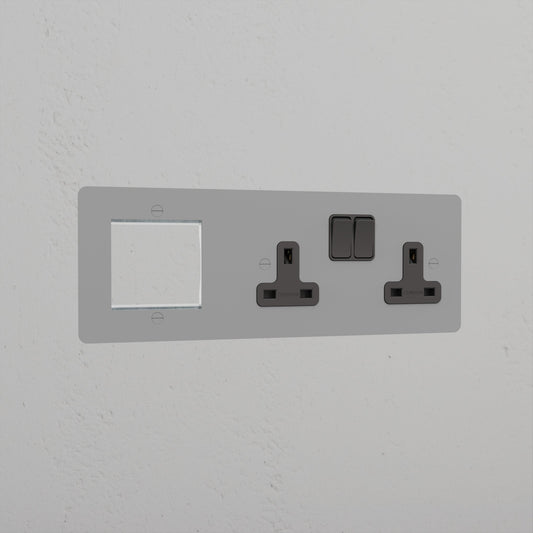 Skorter | 1G 50mm Module & Double Socket UK Plate - Malbar Black