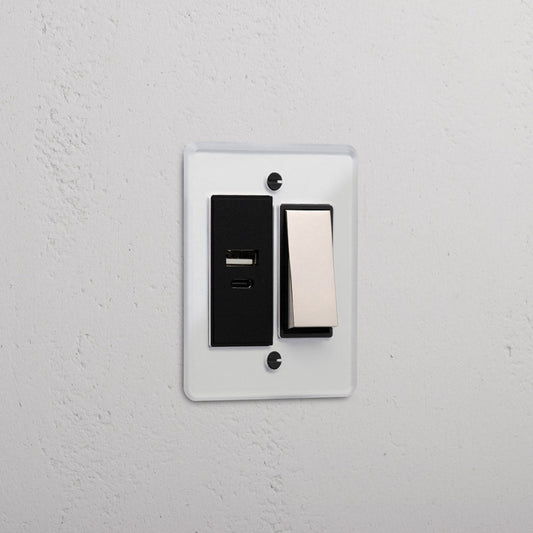 Skorter | 1G Two Way Rocker + USB A+C Slimline Switch - Clear Polished Nickel Black