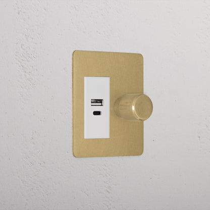 Skorter | 1G Two Way Dimmer + USB A+C Slimline Switch - Antique Brass White