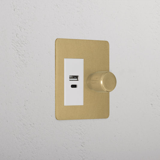 Skorter | 1G Two Way Dimmer + USB A+C Slimline Switch - Antique Brass White