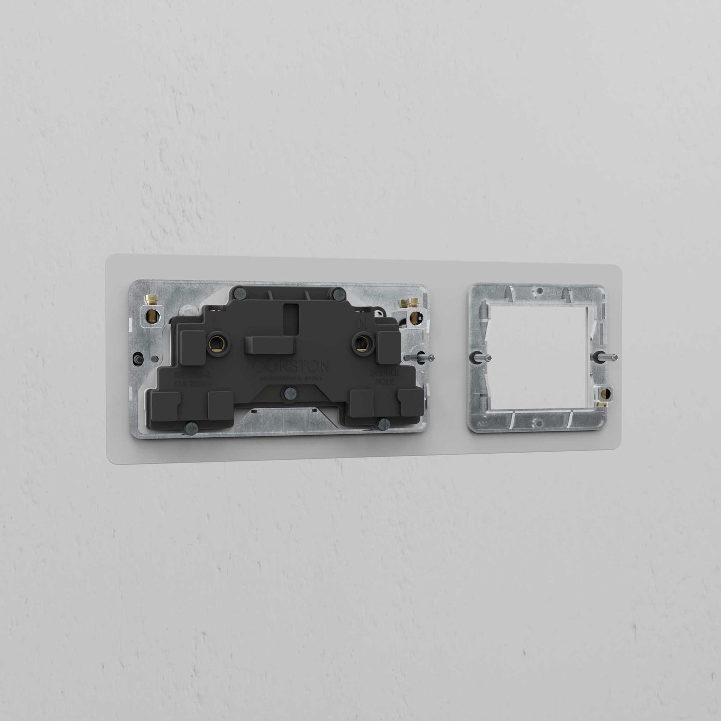 Skorter | 1G 50mm Module & Double Socket UK Plate - Clear White