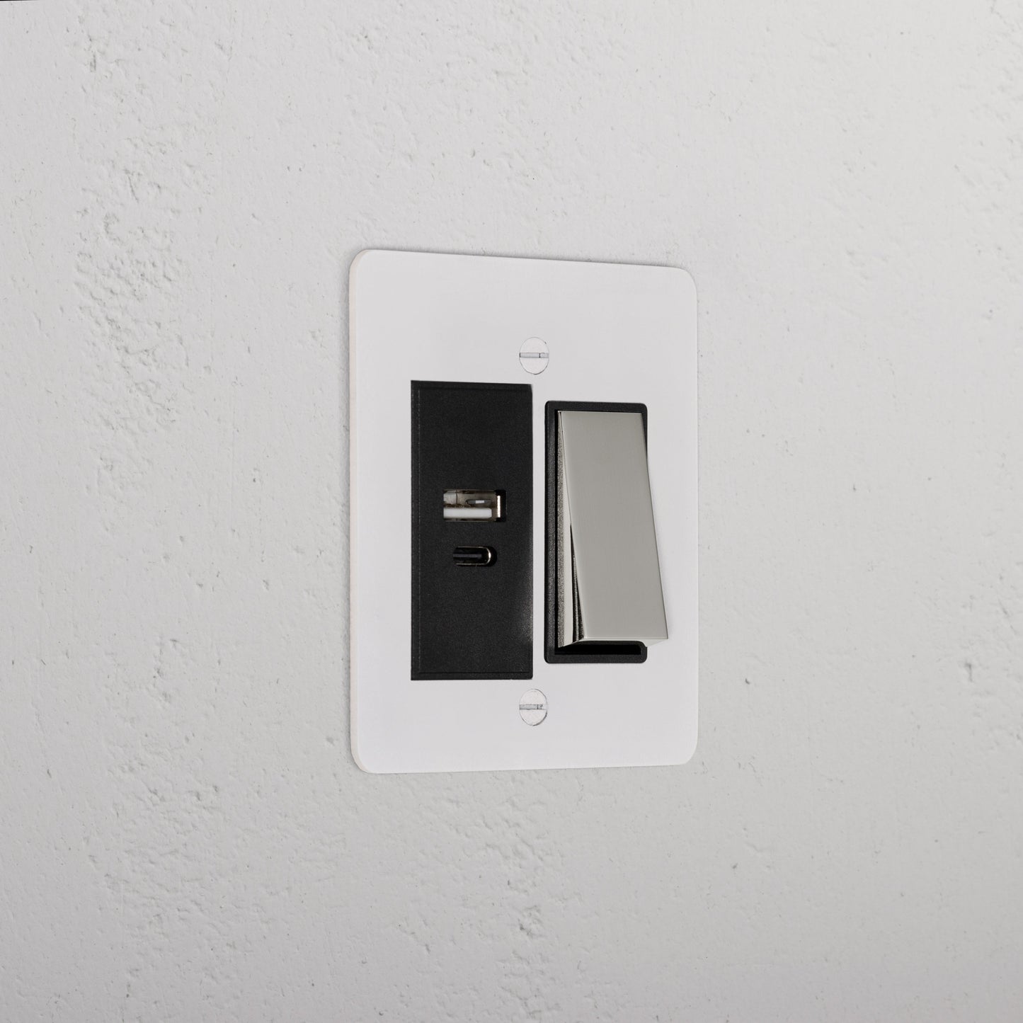 Skorter | 1G Two Way Rocker + USB A+C Slimline Switch - Malbar Polished Nickel Black