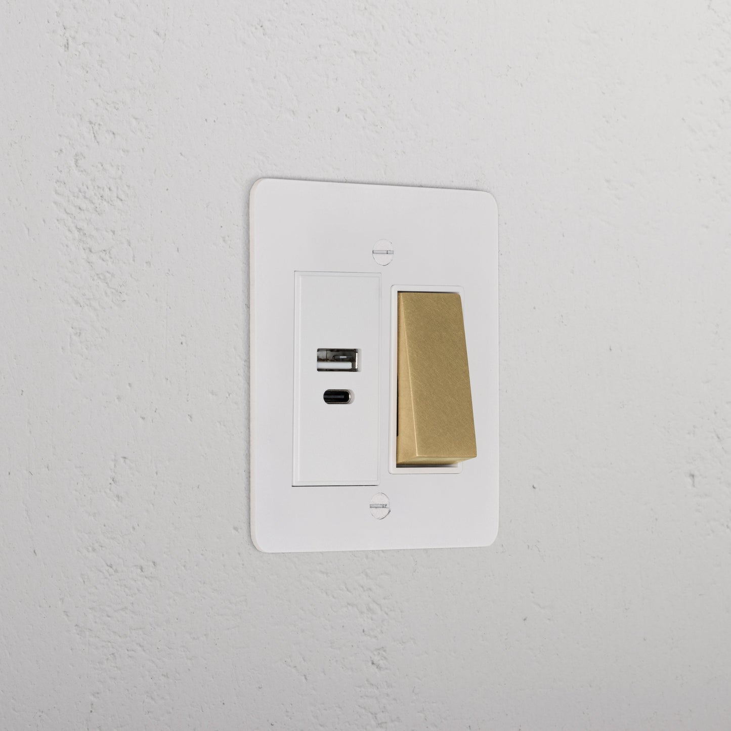 Skorter | 1G Two Way Rocker + USB A+C Slimline Switch - Malbar Antique Brass White