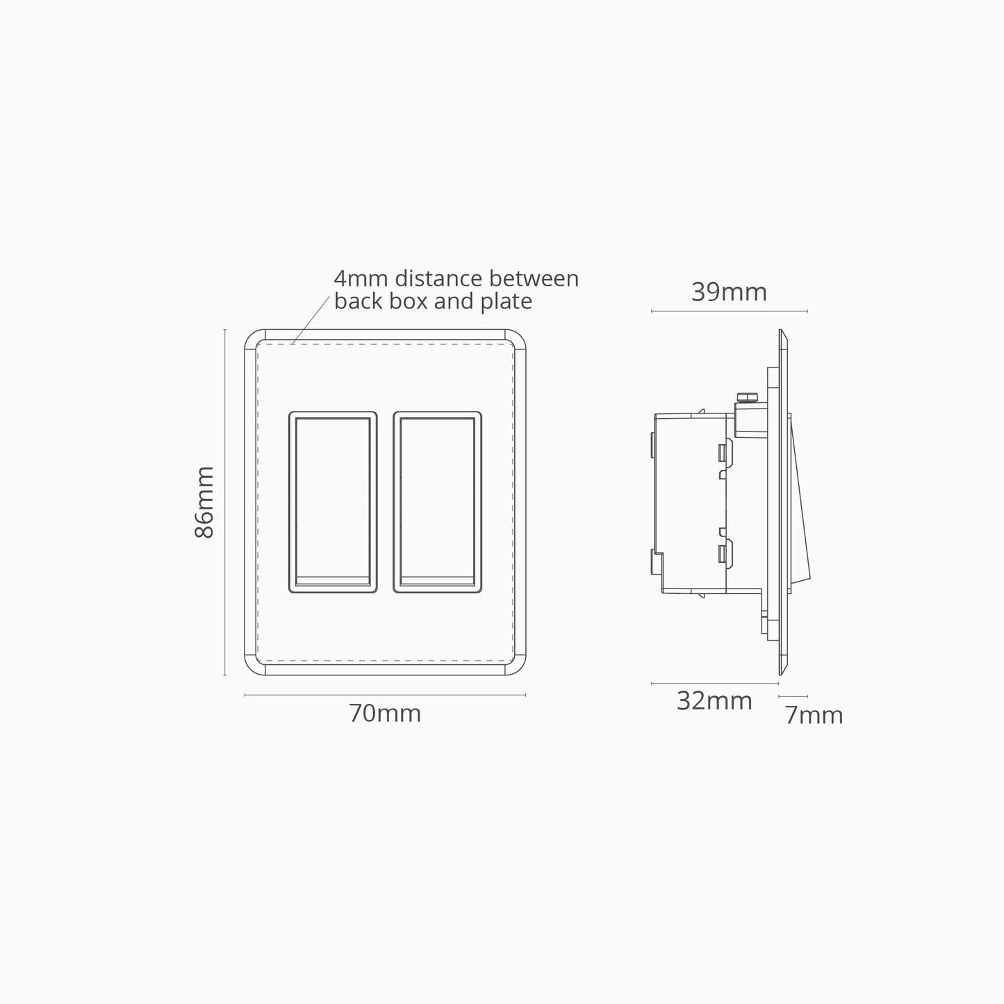 Skorter | 2G Two Way Rocker Slimline Switch - Clear Polished Nickel Black