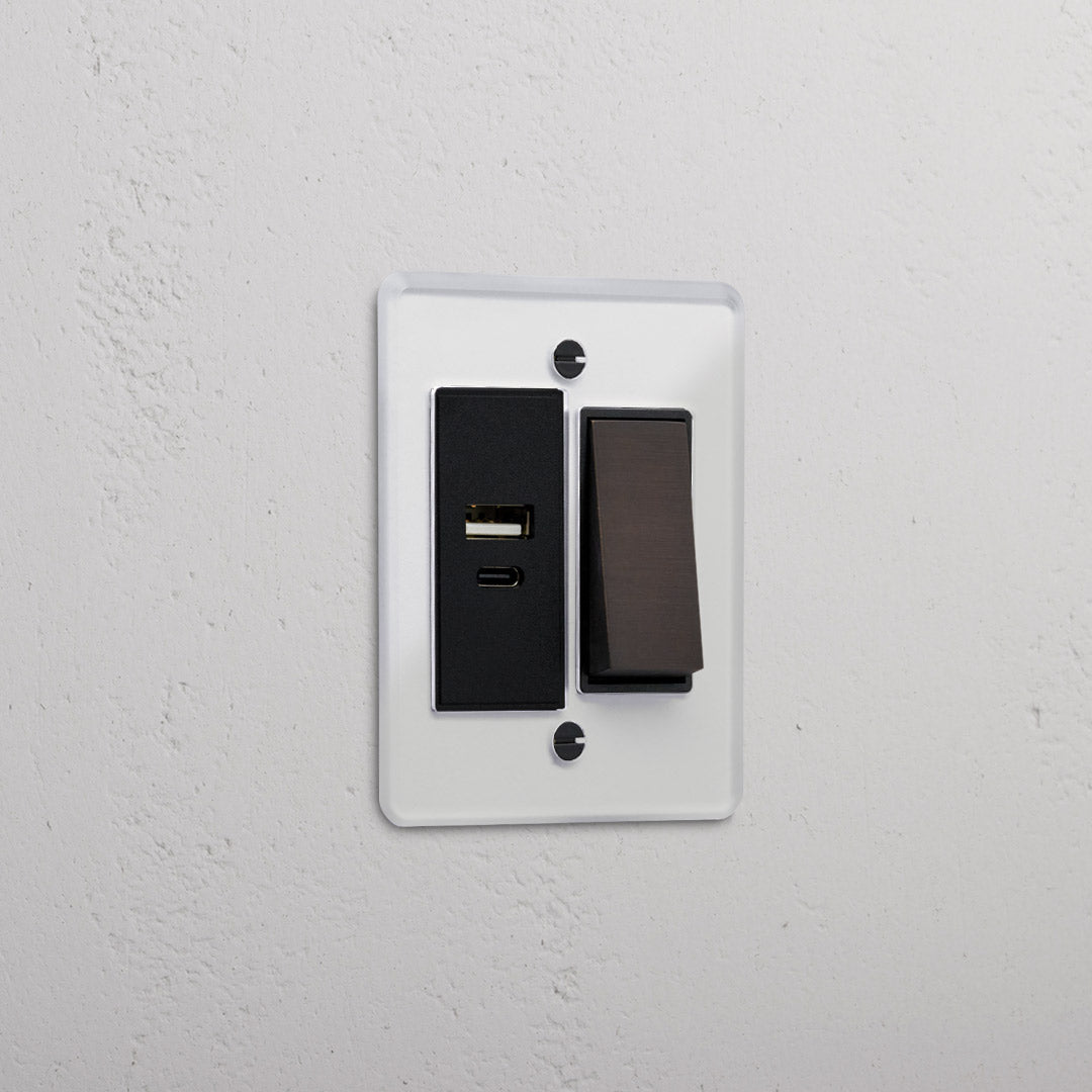Skorter | 1G Two Way Rocker + USB A+C Slimline Switch - Clear Bronze Black