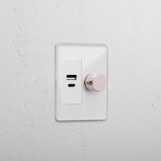 Skorter | 1G Two-Way Dimmer & USB A+C Slimline Switch - Clear Polished Nickel White
