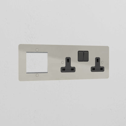 Skorter | 1G 50mm Module & Double Socket UK Plate - Polished Nickel Black