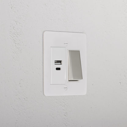 Skorter | 1G Two Way Rocker + USB A+C Slimline Switch - Malbar Polished Nickel White