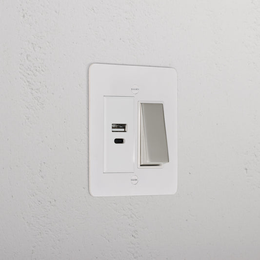 Skorter | 1G Two Way Rocker + USB A+C Slimline Switch - Malbar Polished Nickel White