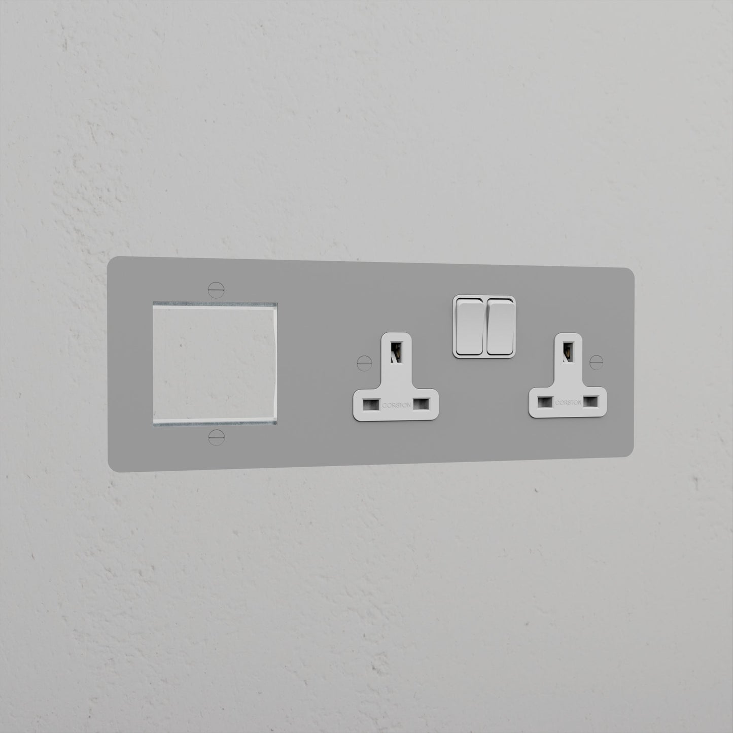Skorter | 1G 50mm Module & Double Socket UK Plate - Malbar White