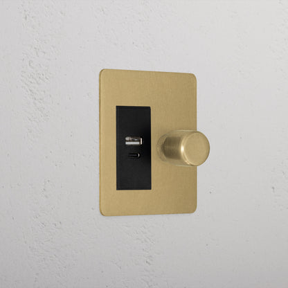 Skorter | 1G Two Way Dimmer + USB A+C Slimline Switch - Antique Brass Black