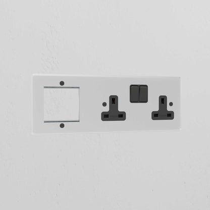 Skorter | 1G 50mm Module & Double Socket UK Plate - Clear Black