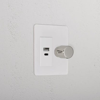 Skorter | 1G Two Way Dimmer + USB A+C Slimline Switch - Malbar Polished Nickel White