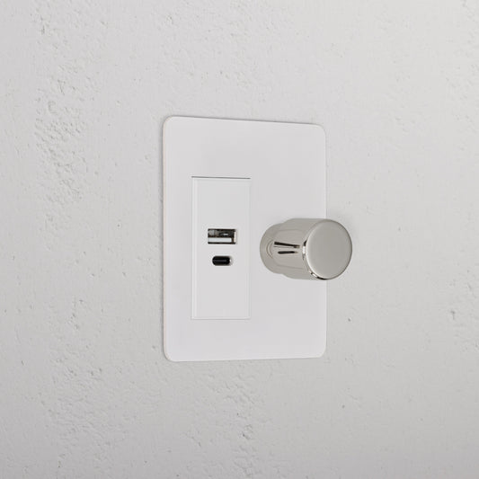 Skorter | 1G Two Way Dimmer + USB A+C Slimline Switch - Malbar Polished Nickel White