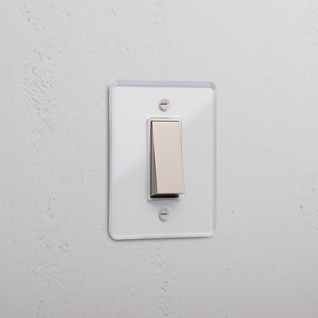 Skorter | 1G Two Way Rocker Slimline Switch - Clear Polished Nickel White
