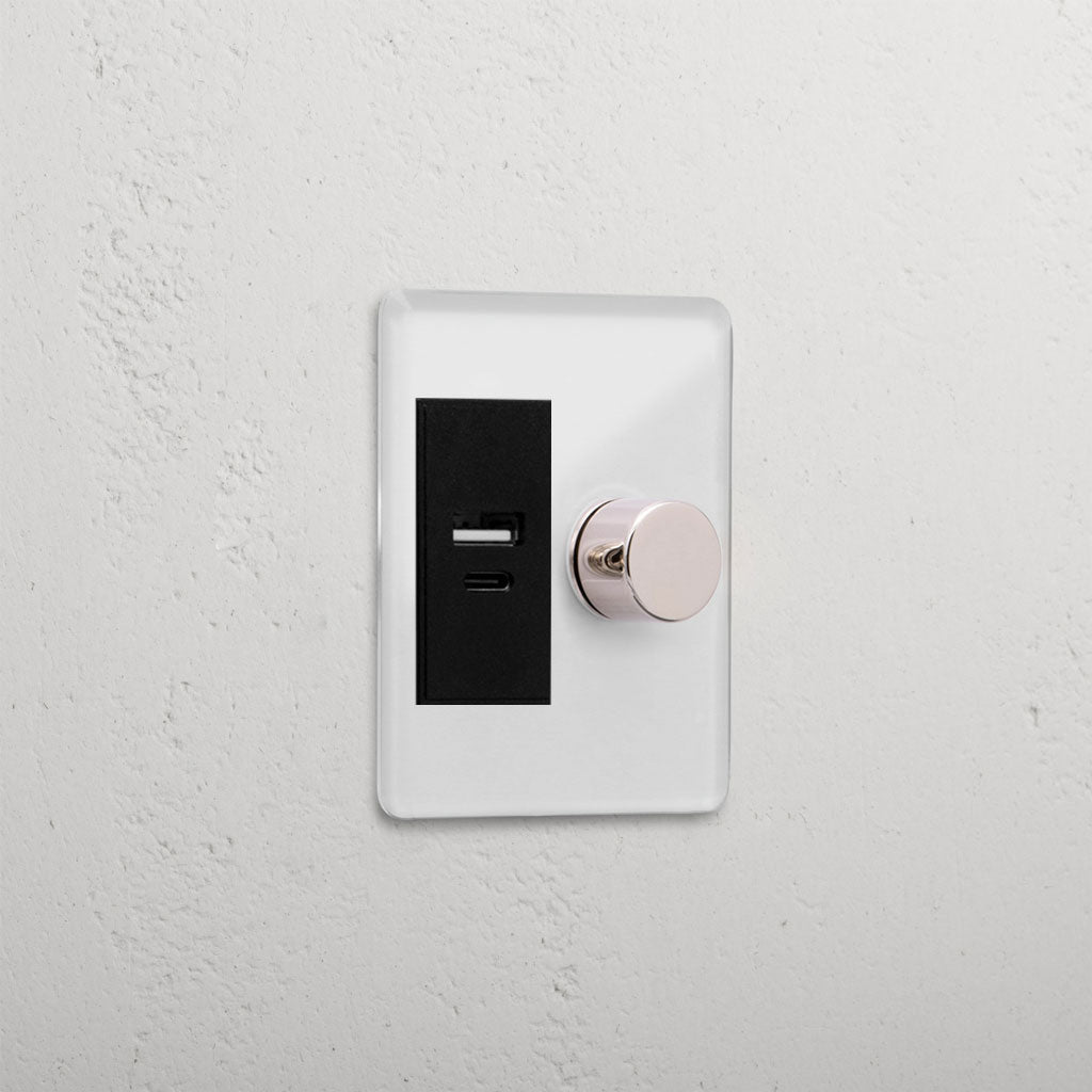 Skorter | 1G Two Way Dimmer & USB A+C Slimline Switch - Clear Polished Nickel Black