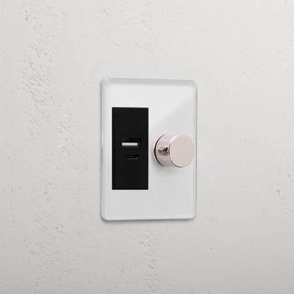 Skorter | 1G Two Way Dimmer & USB A+C Slimline Switch - Clear Polished Nickel Black