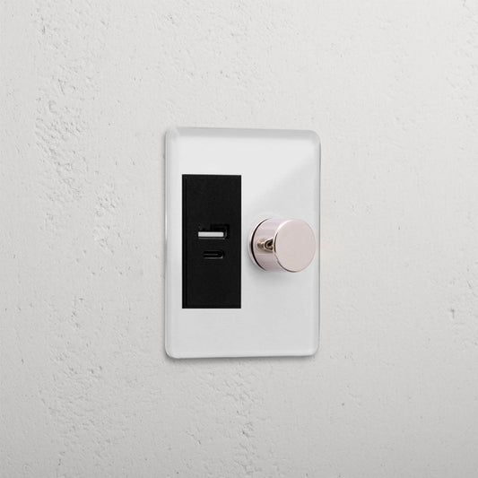 Skorter | 1G Two Way Dimmer & USB A+C Slimline Switch - Clear Polished Nickel Black