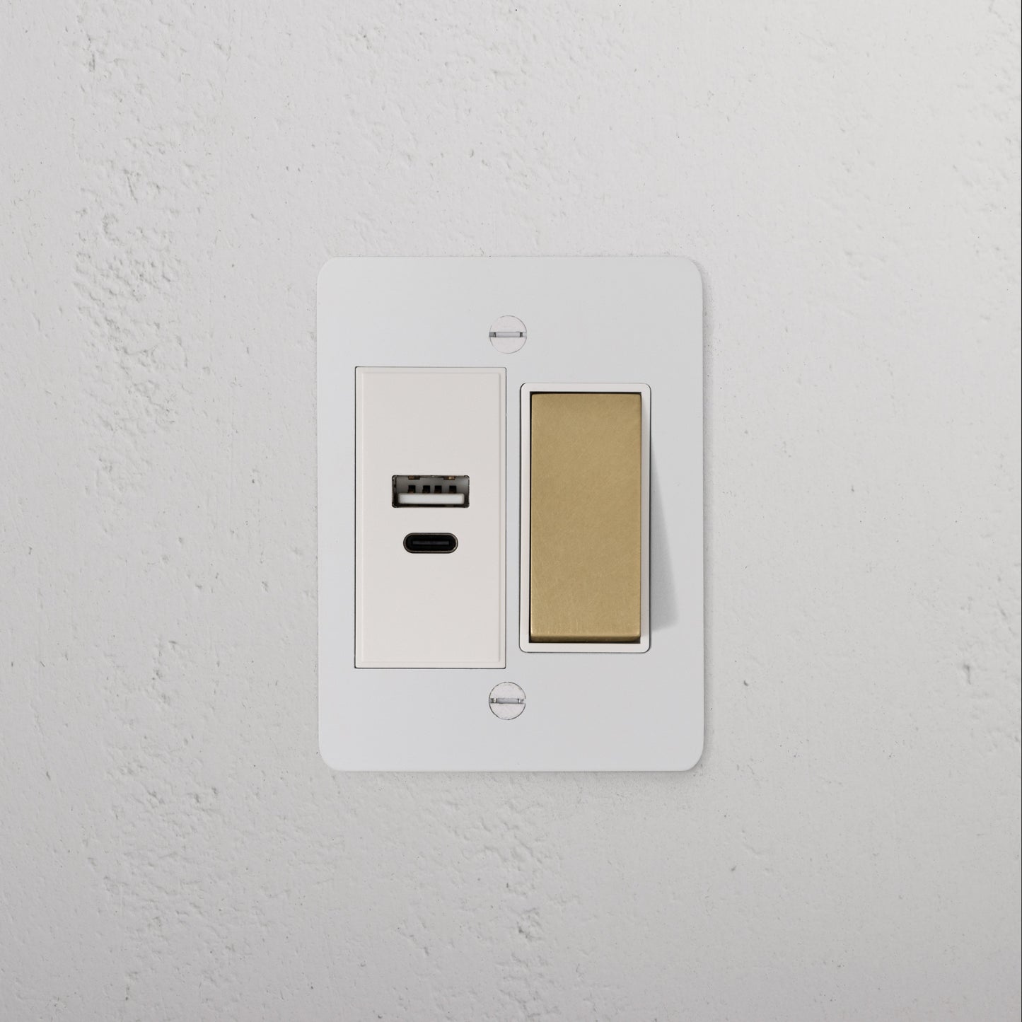 Skorter | 1G Two Way Rocker + USB A+C Slimline Switch - Malbar Antique Brass White