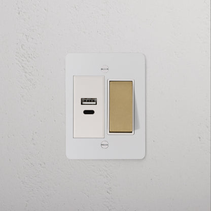 Skorter | 1G Two Way Rocker + USB A+C Slimline Switch - Malbar Antique Brass White