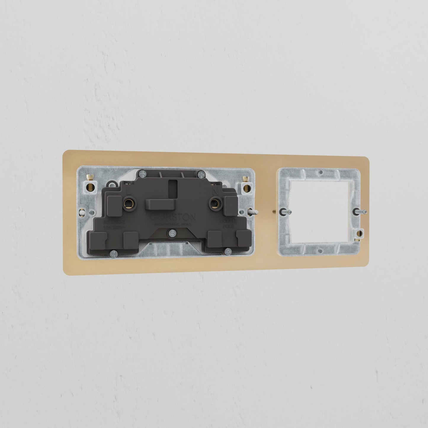 Skorter | 1G 50mm Module & Double Socket UK Plate - Antique Brass White