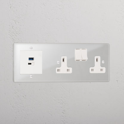 Skorter | Double Outlet + USB A+C Fast Charging - Clear White