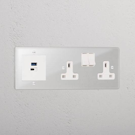 Skorter | Double Outlet + USB A+C Fast Charging - Clear White