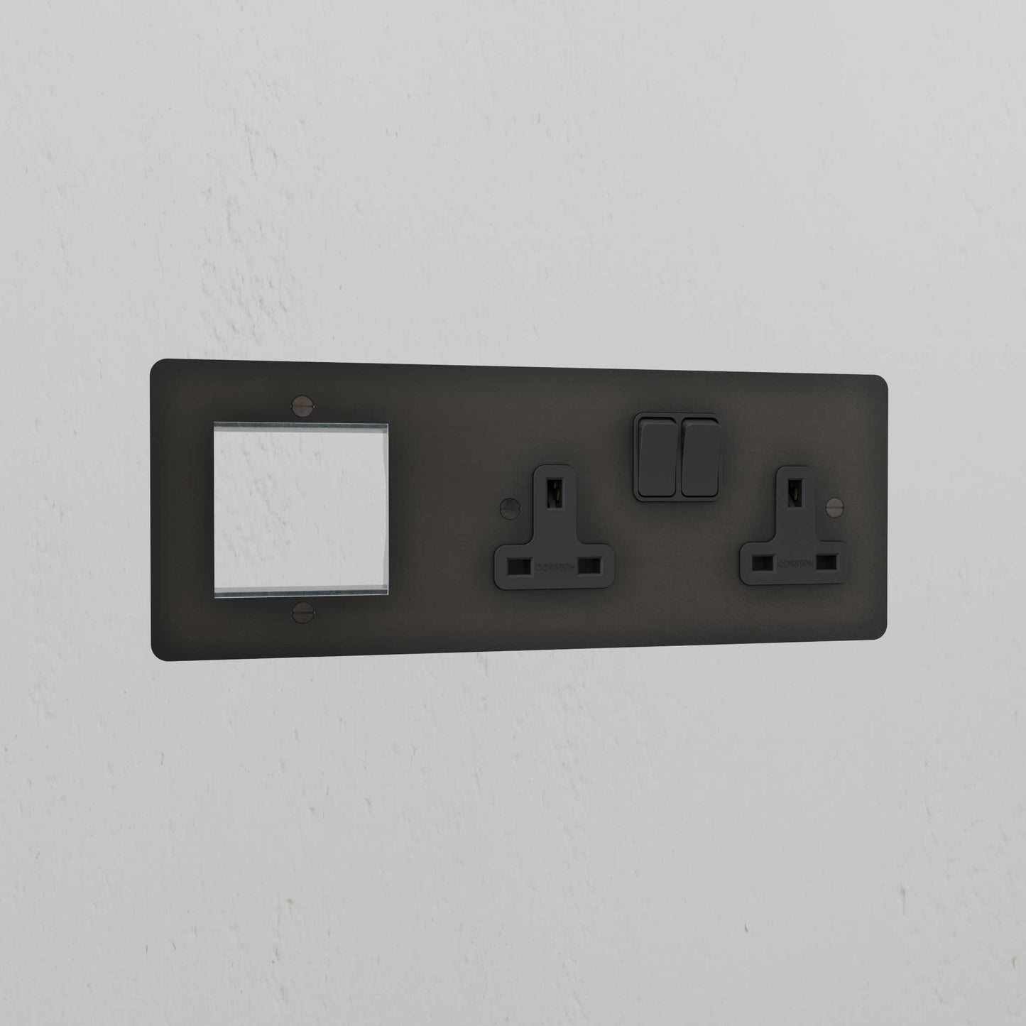 Skorter | 1G 50mm Module & Double Socket UK Plate - Bronze Black