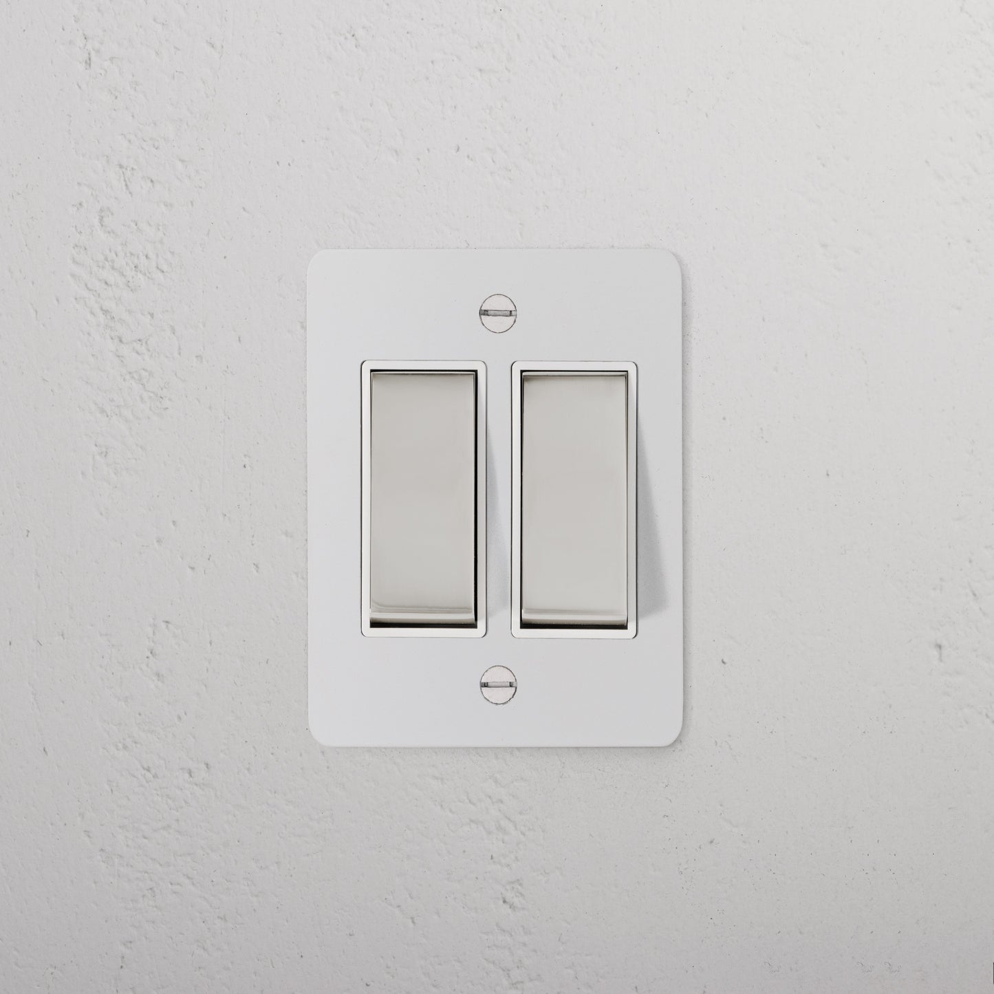 Skorter | 2G Two-way Rocker Slimline Switch - Malbar Polished Nickel White