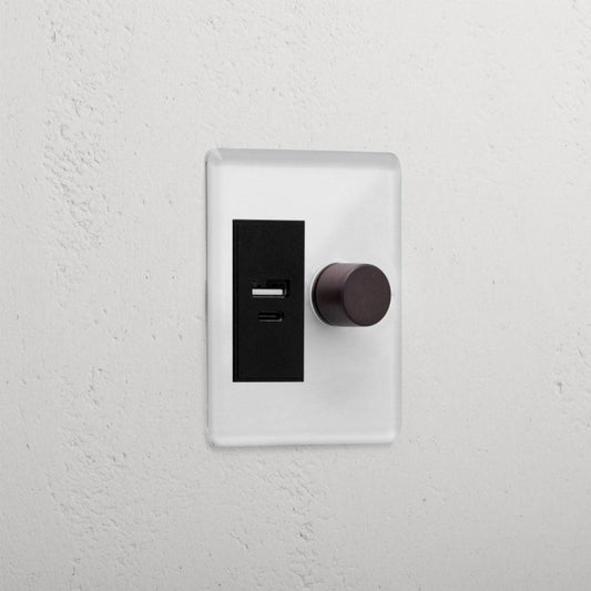 Skorter | 1G Two Way Dimmer + USB A+C Slimline Switch - Clear Bronze Black