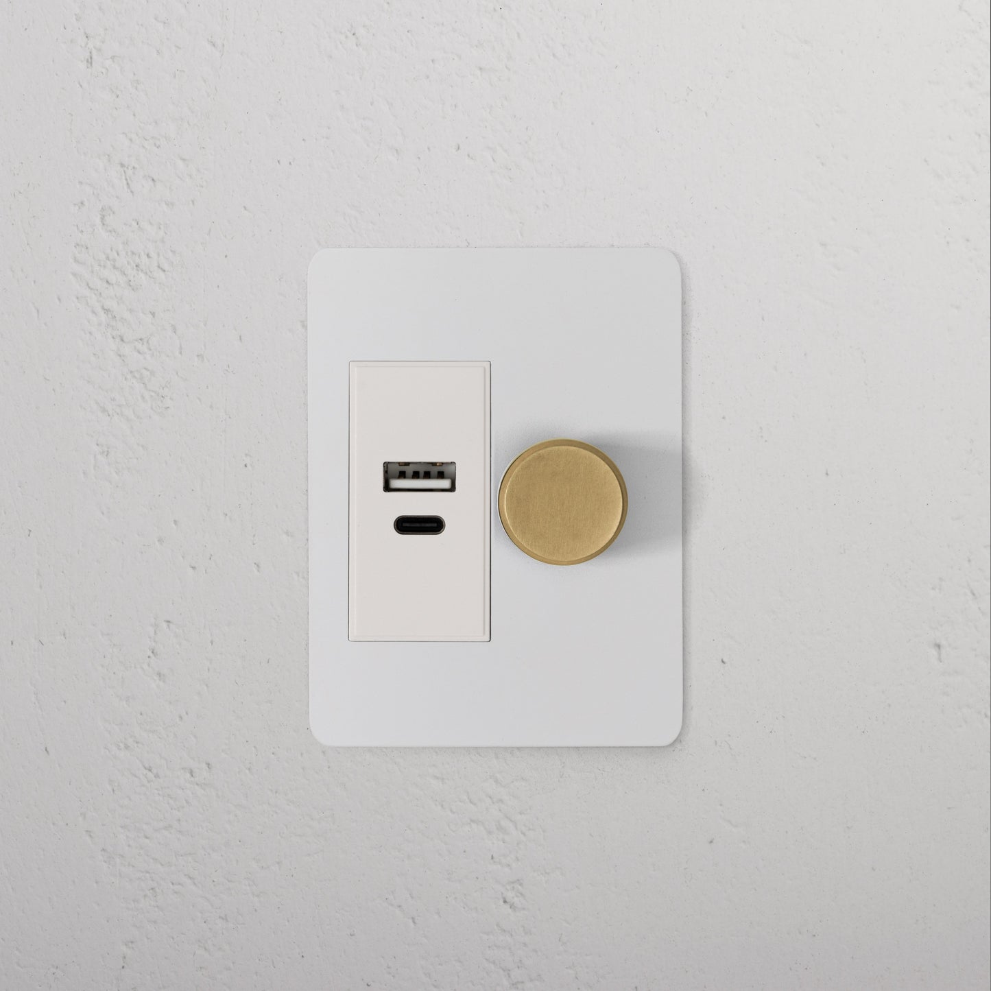 Skorter | 1G Two Way Dimmer + USB A+C Slimline Switch - Malbar Antique Brass White