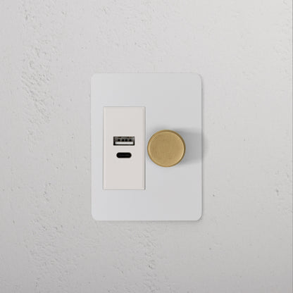 Skorter | 1G Two Way Dimmer + USB A+C Slimline Switch - Malbar Antique Brass White