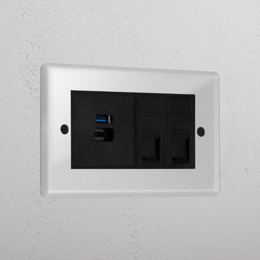 Skorter | 2x CAT6 + USB A+C Fast charger outlet - Clear Black