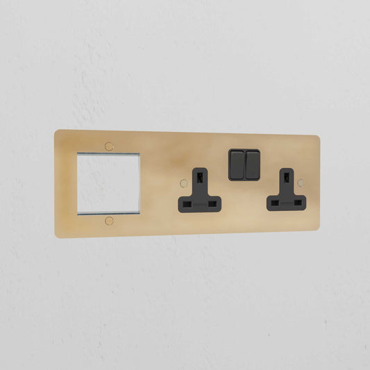 Skorter | 1G 50mm Module & Double Socket UK Plate - Antique Brass Black