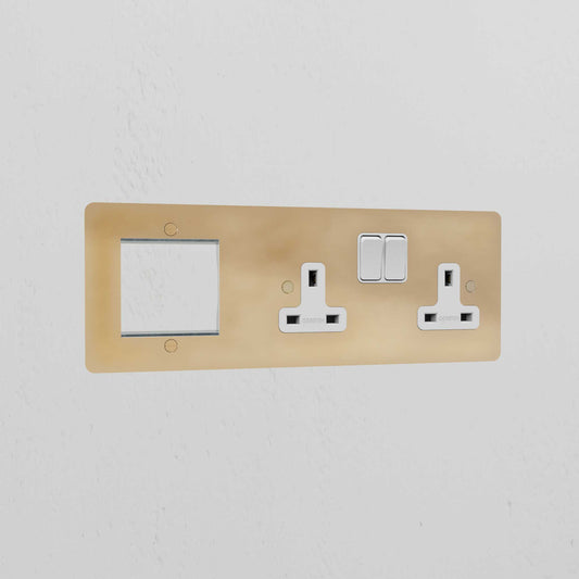 Skorter | 1G 50mm Module & Double Socket UK Plate - Antique Brass White