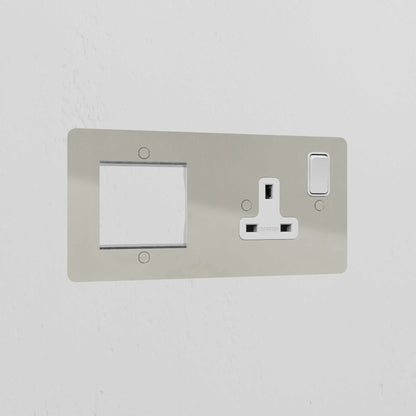 Skorter | 1G 50mm Module & Single Socket UK Plate - Polished Nickel White