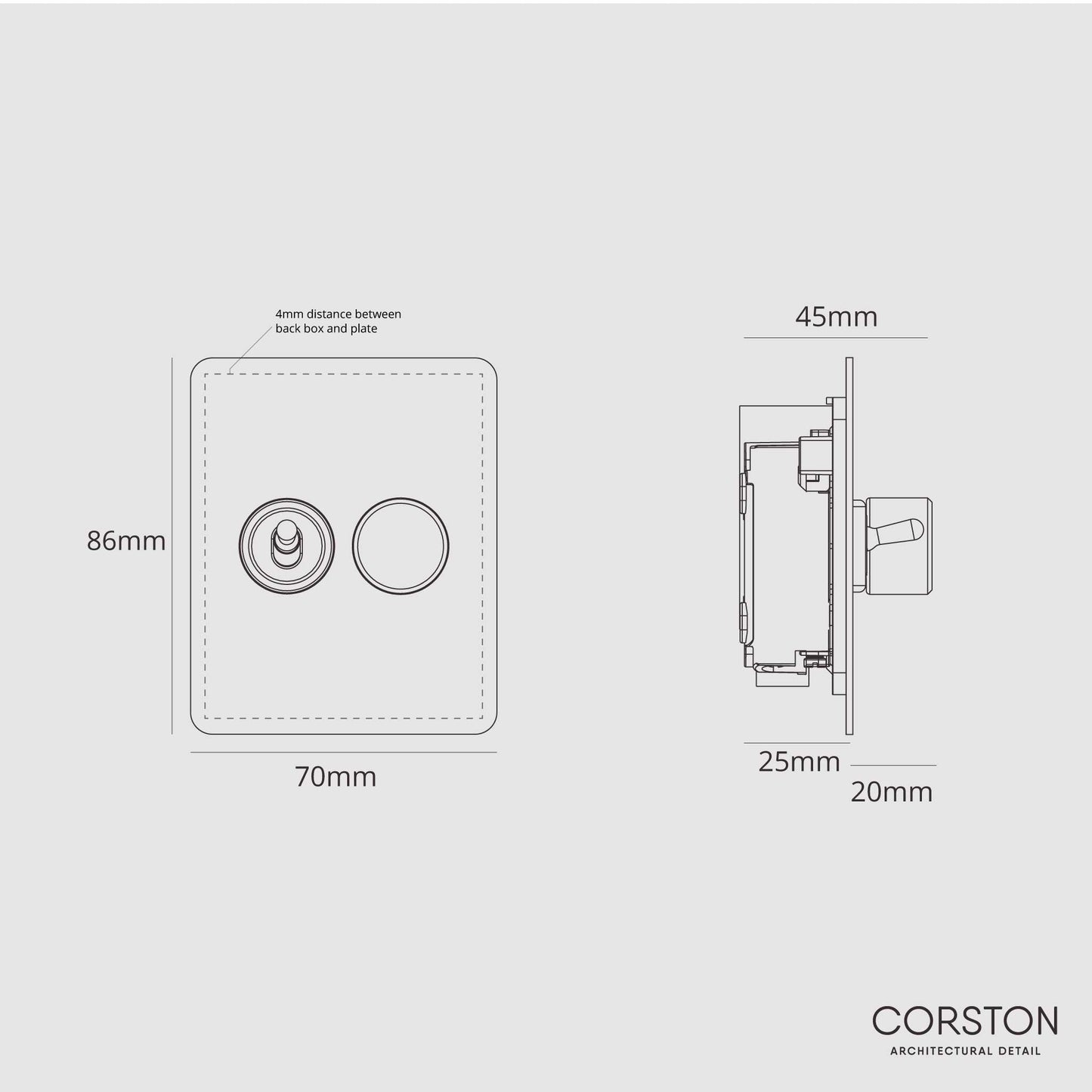 Skorter | 2G Mixed Slimline Switch 1T1D - Clear Antique Brass