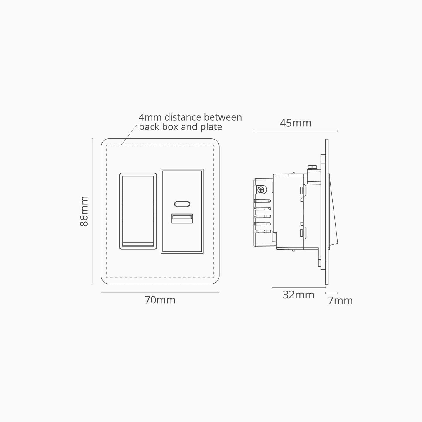 Skorter | 1G Two Way Rocker + USB A+C Slimline Switch - Malbar Polished Nickel White