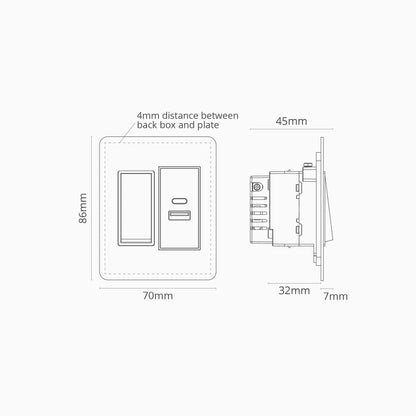 Skorter | 1G Two Way Rocker + USB A+C Slimline Switch - Malbar Polished Nickel White